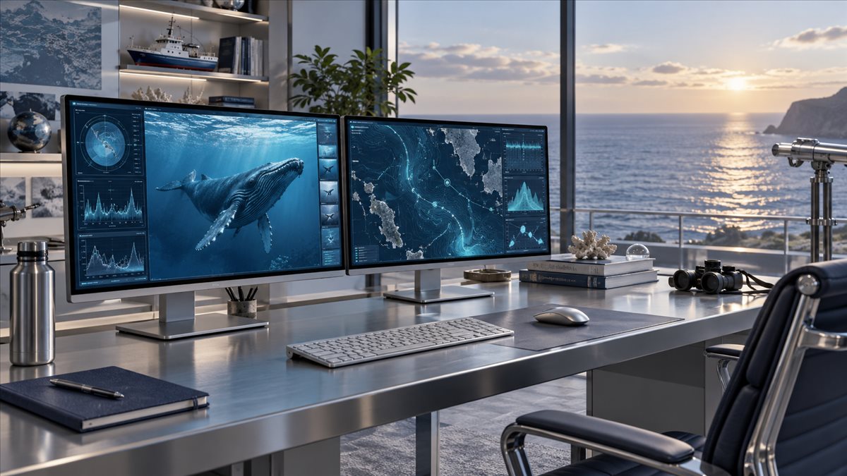 Windows电脑与双显示器海景办公环境